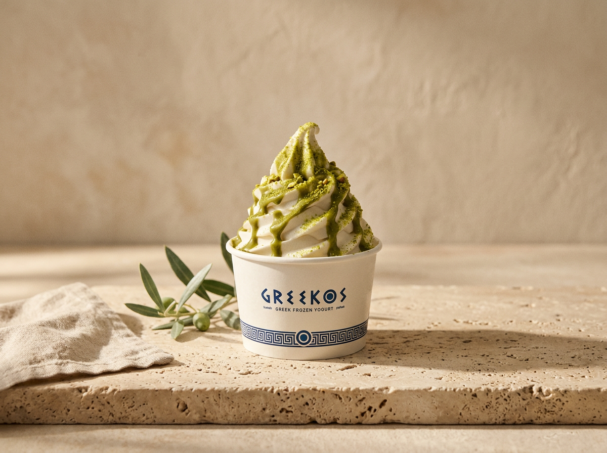 Bowl de yogurt griego sobre travertino